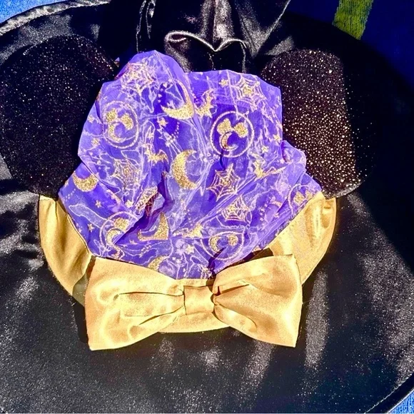 Official Disney Store Witch Hat Purple Sheer Metallic Gold Star Moon Bow SOLDOUT - Picture 4 of 11